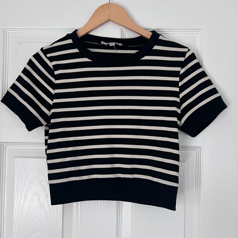 Striped Black and White Short Sleeve Crop Tee
